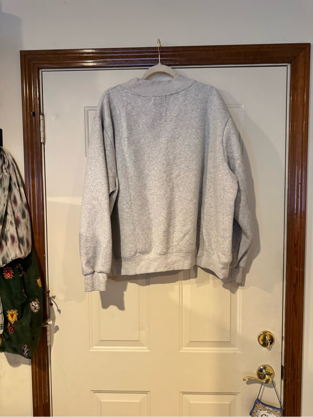 Parke mock neck Heather Gray Crew Sweatshirt with Navy Arch Logo - Picture 2 of 6